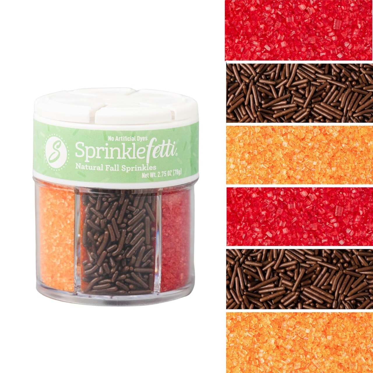 Natural Fall Sprinkles 6-Cell Jar – 2.75 oz | Dye-Free Chocolate Jimmies & Red & Orange Sanding Sugars(Fall)
